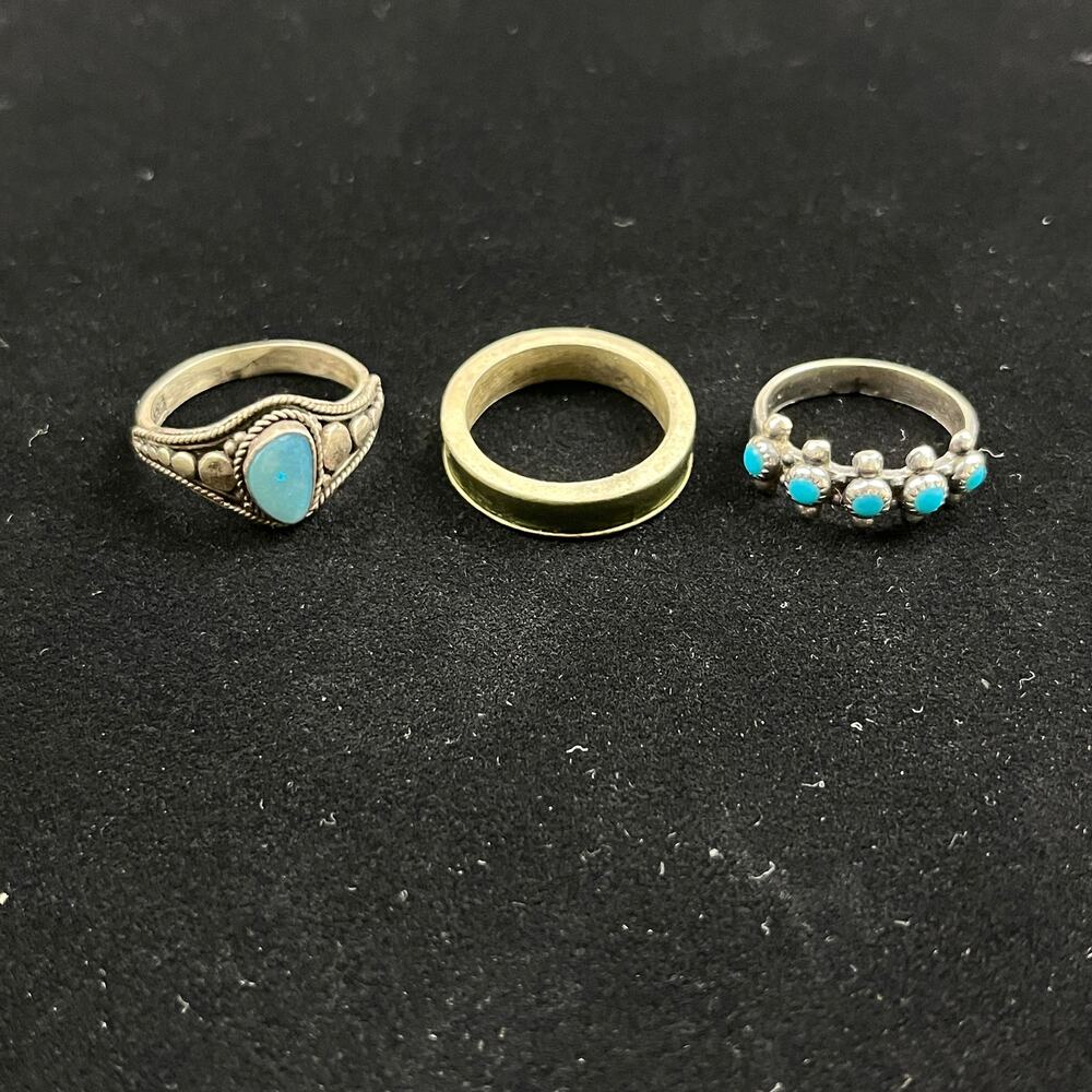 Vintage 925 Sterling Silver Turquoise Statement Ring Lot Southwest Western Style